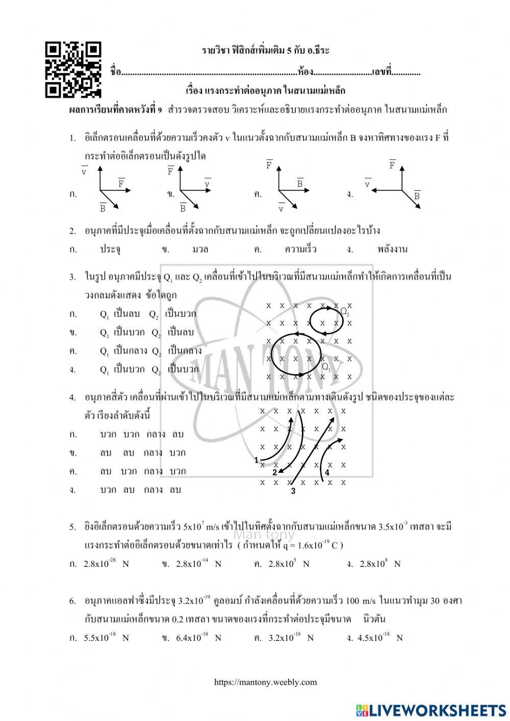 แรงกระทำต่ออนุภาค ในสนามแม่เหล็ก