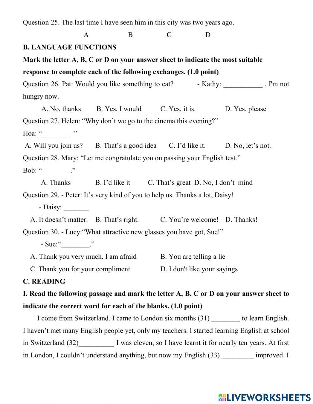 Mock test online for 10 grade entrance exam