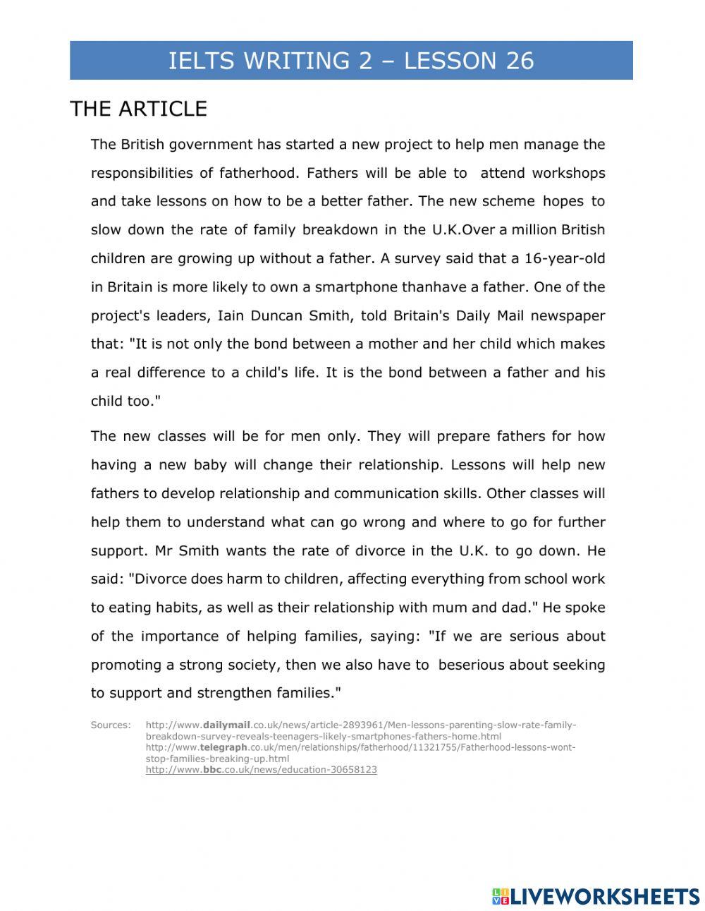 IELTS Writing 2 Lesson 26 B - Fatherhood