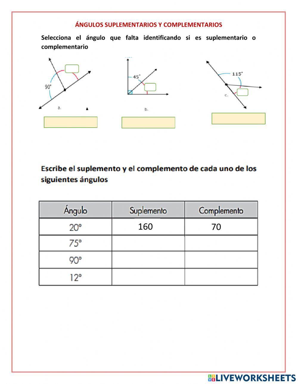 Ángulos suplementarios y complementarios