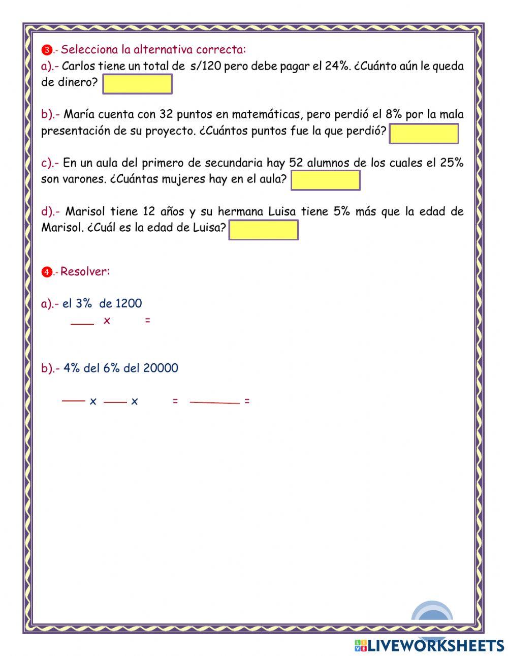 Operaciones con porcentaje Operaciones con porcentaje