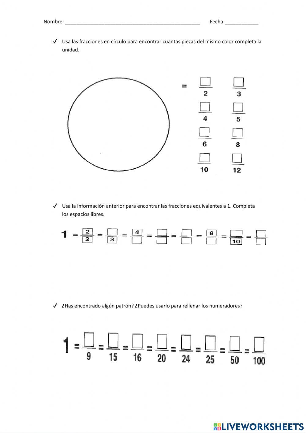 Fracciones equivalentes a la unidad