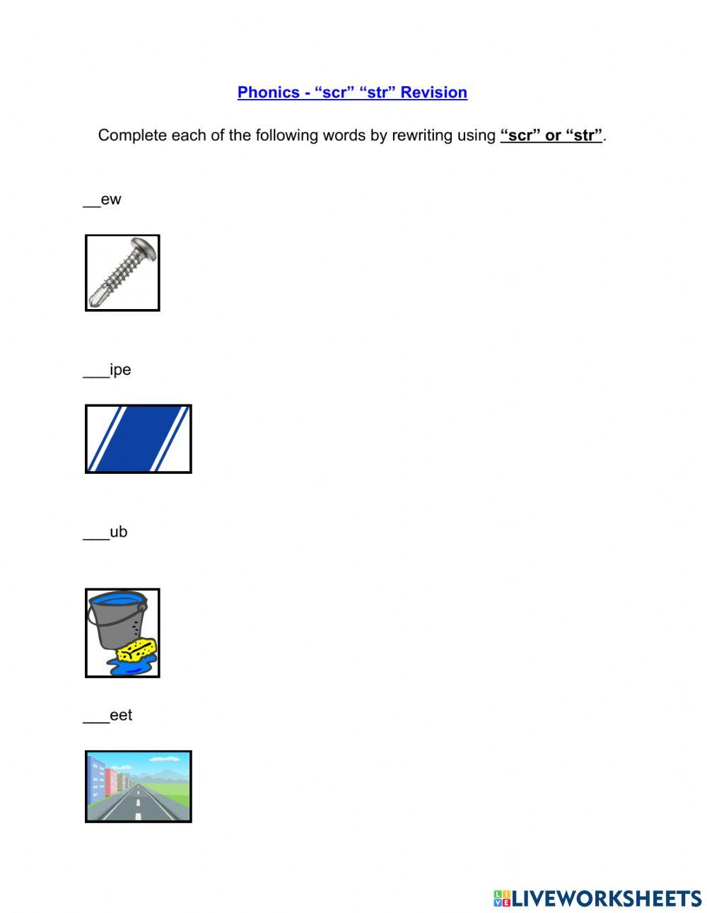 Phonics -scr- or -str-