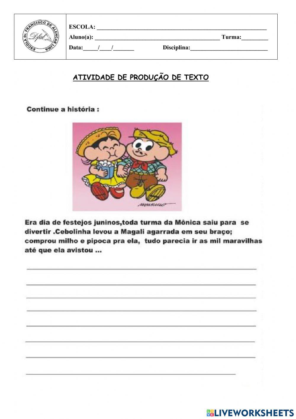 Produção de texto com tema junino