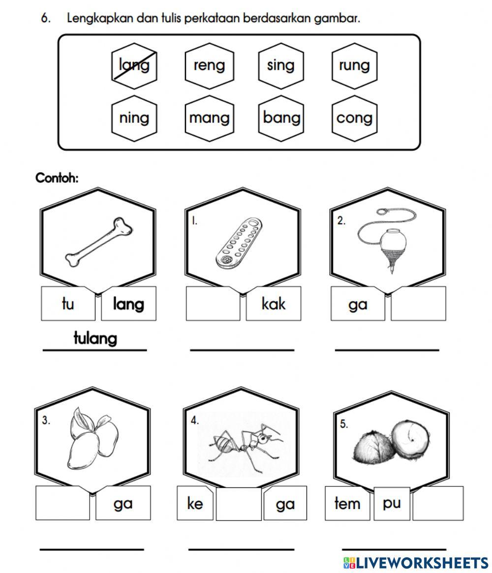 Bina dan tulis perkataan ada suku kata tertutup ng