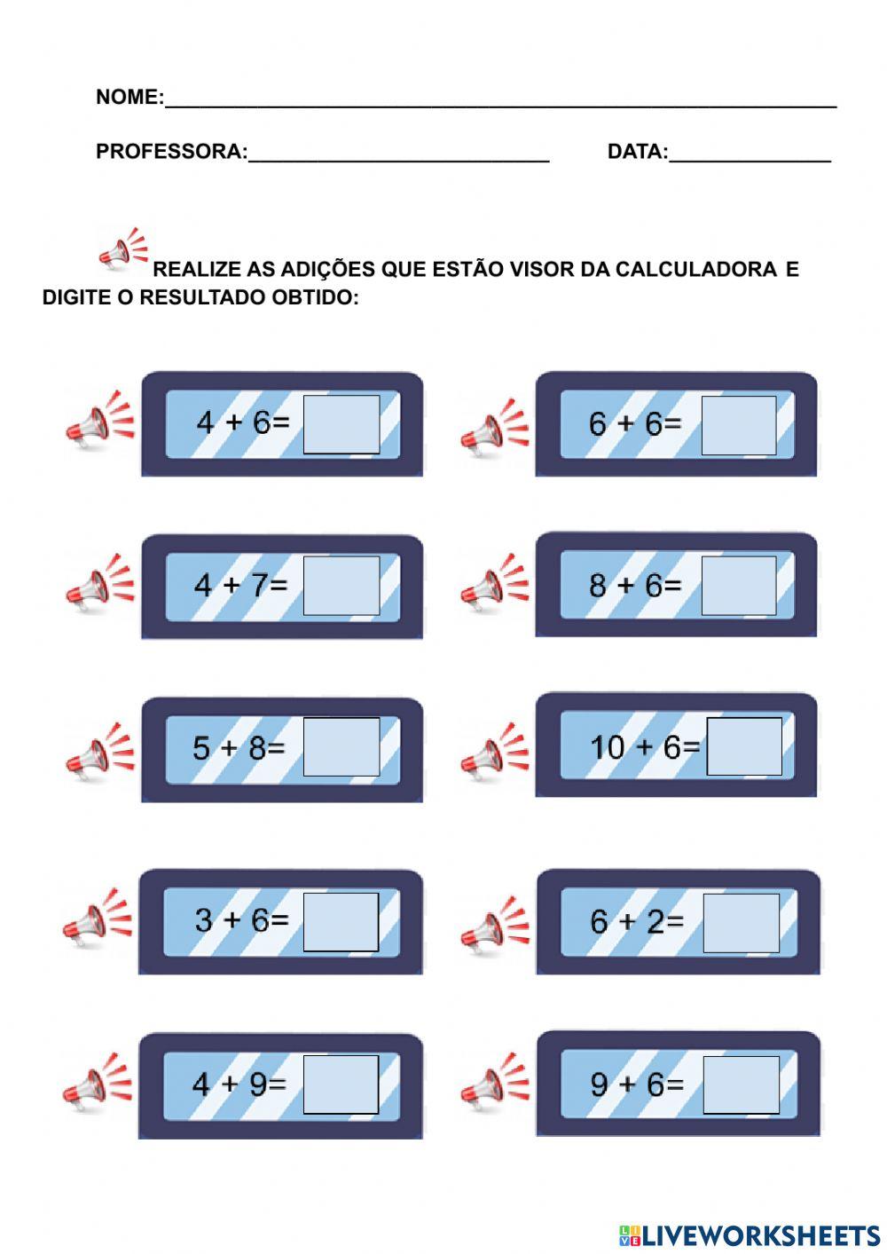 Adições na calculadora