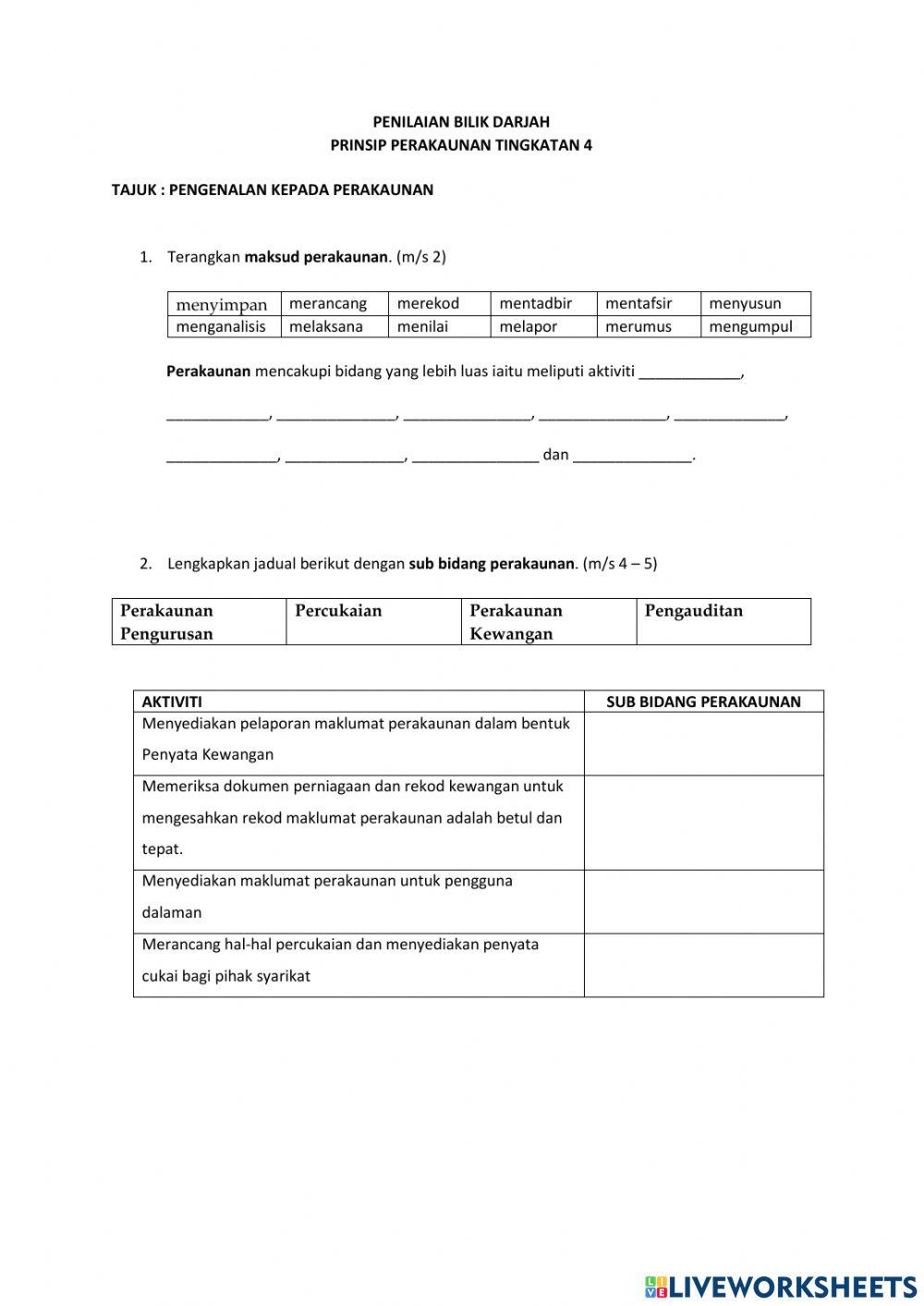 Maksud perakaunan dan sub bidang perakaunan