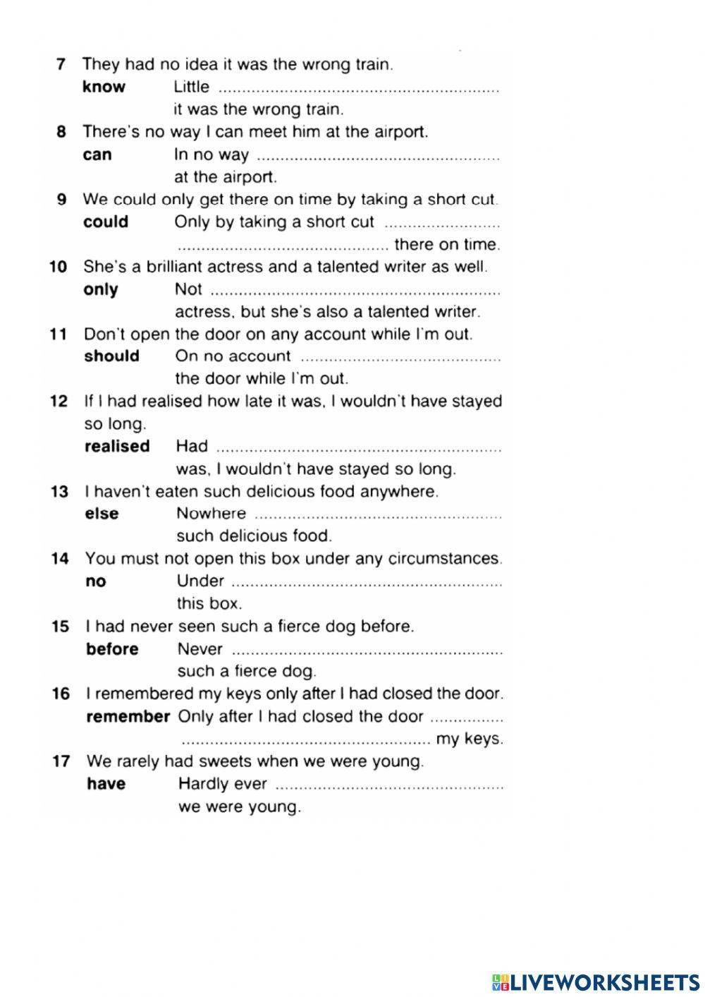 Emphasis and inversion B2 online exercise for | Live Worksheets