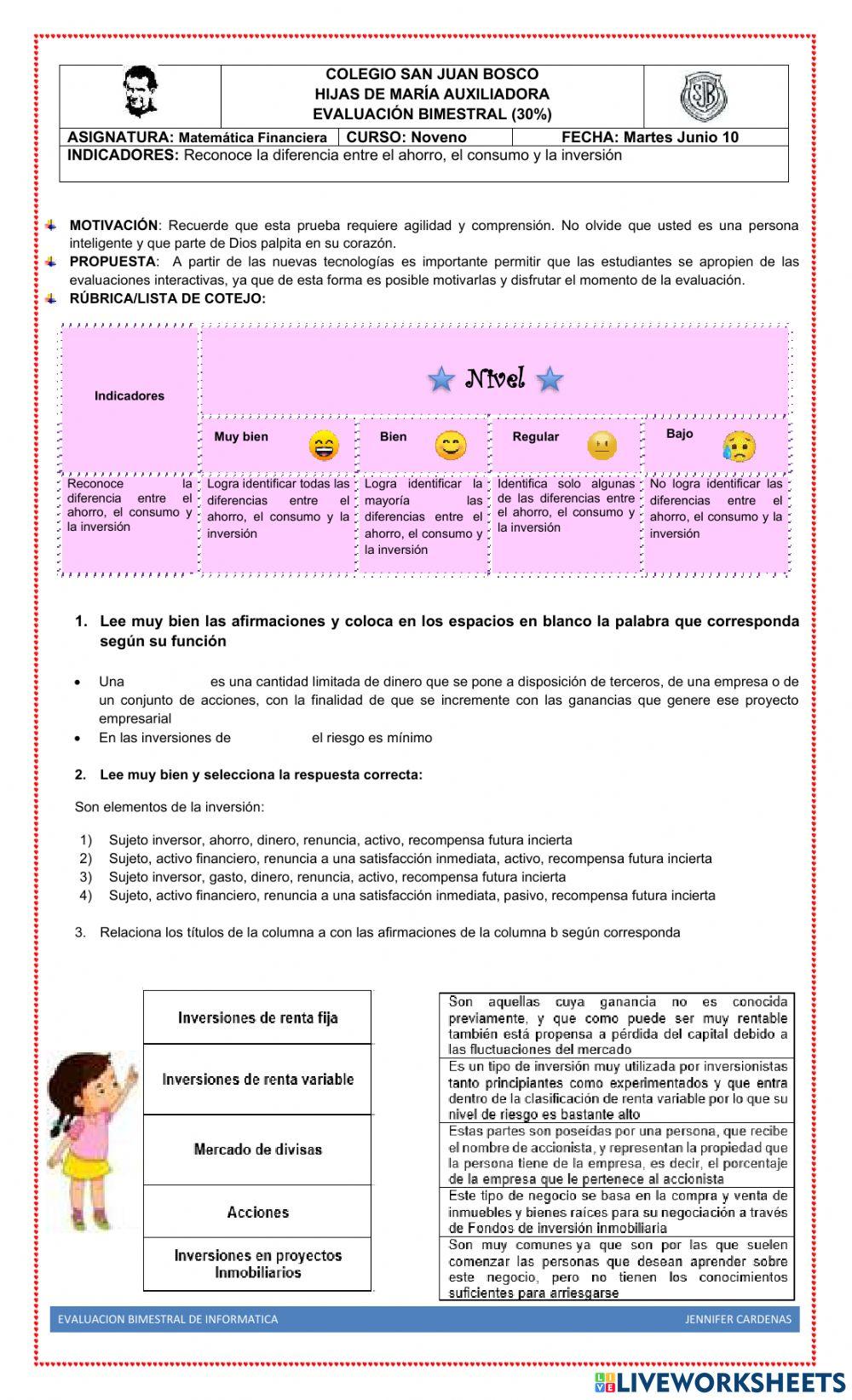 EVALUACION BIMESTRAL DE MATEMATICA FINANCIERA 2P