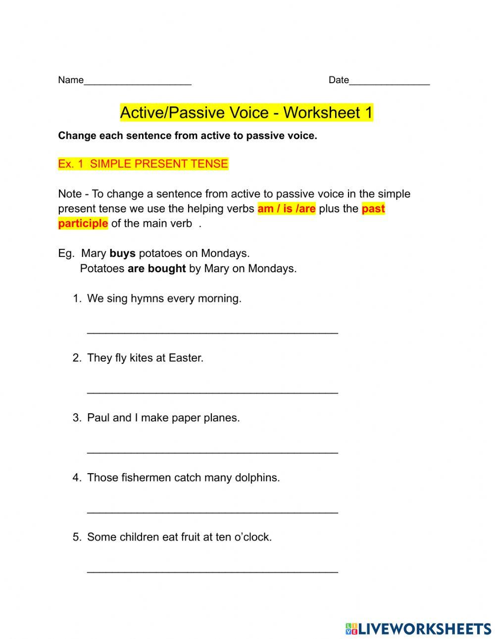 Active-Passive Voice - Worksheet 1