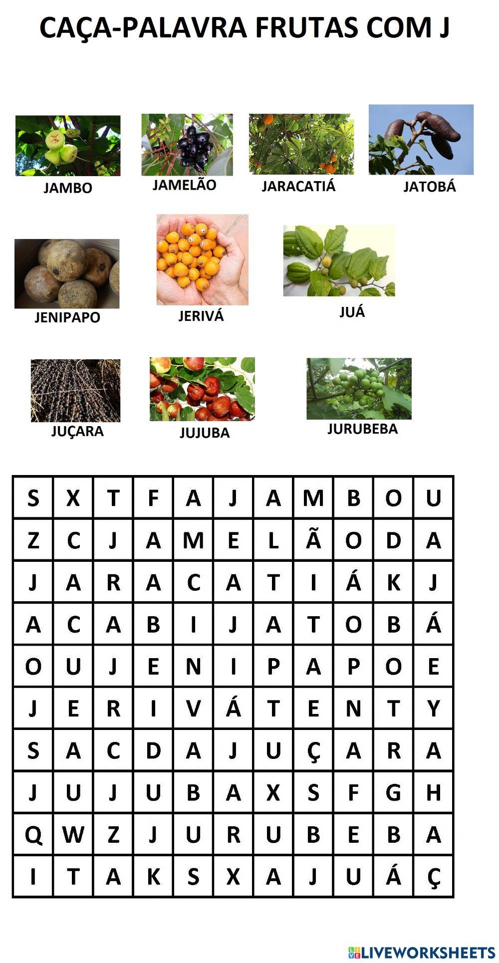 Caça-palavras frutas com j