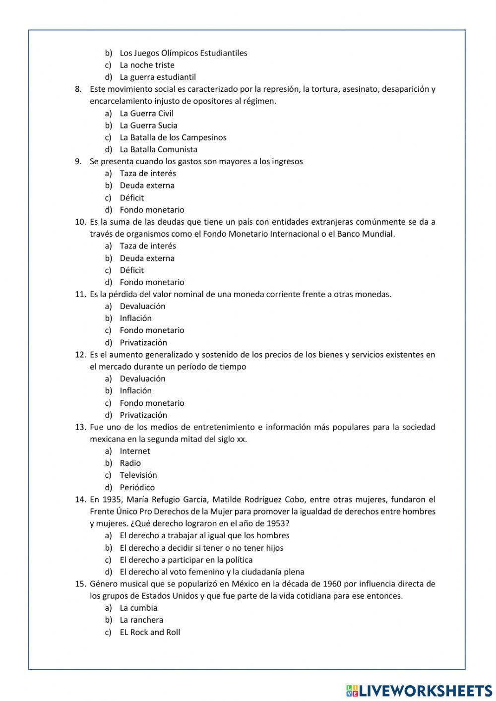 Evaluación Historia 3er trimestre 3ro secundaria