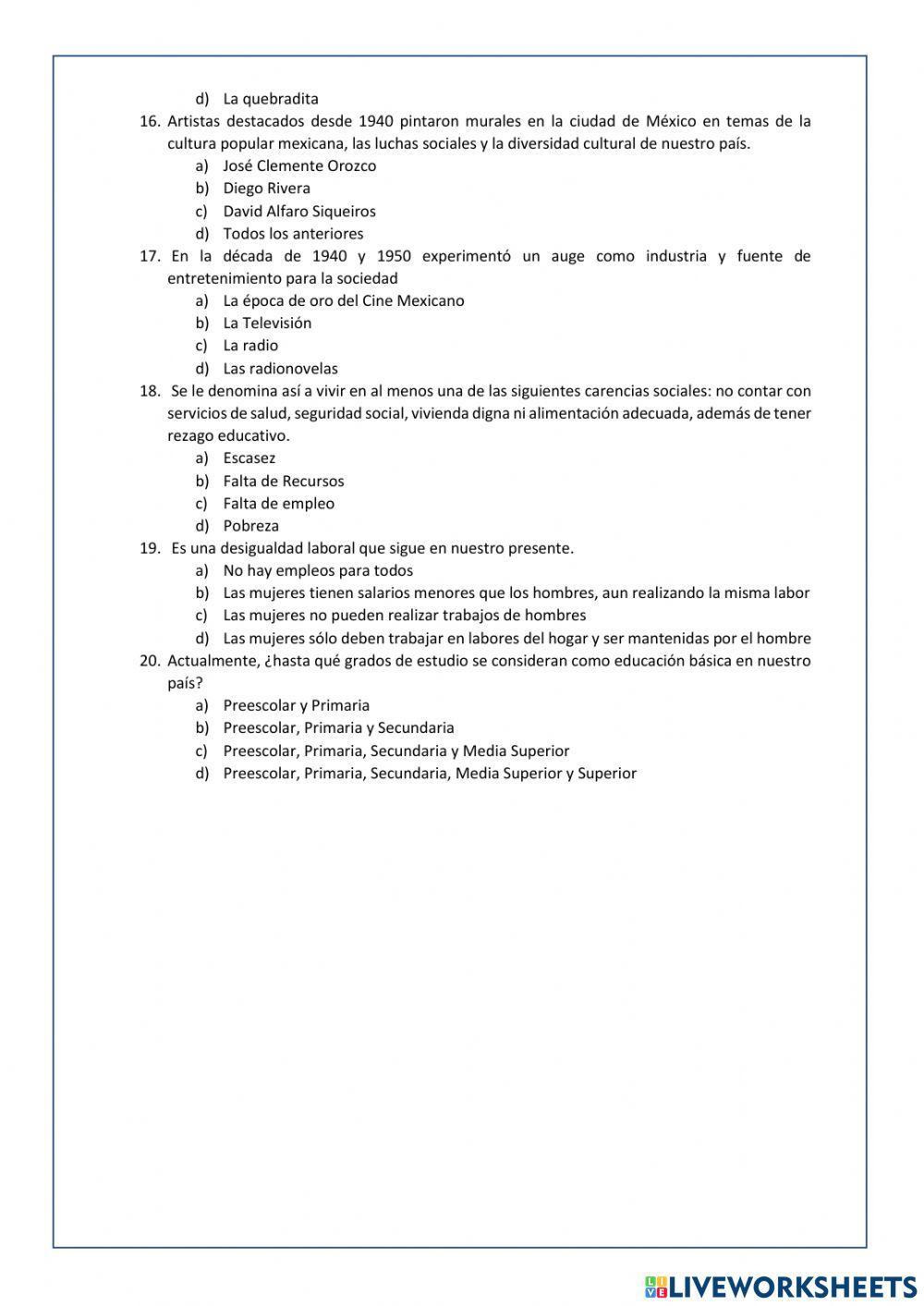 Evaluación Historia 3er trimestre 3ro secundaria