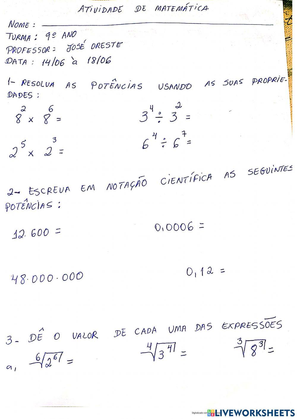 Revisão de matemática