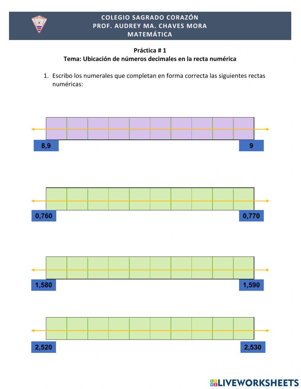 Números decimales en la recta numérica