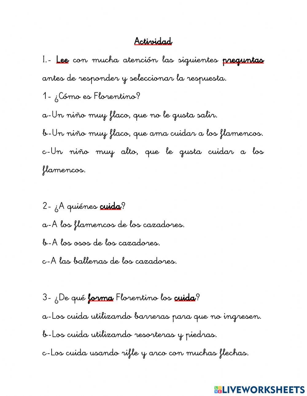 Actividad comprensión lectora 9 2 º A