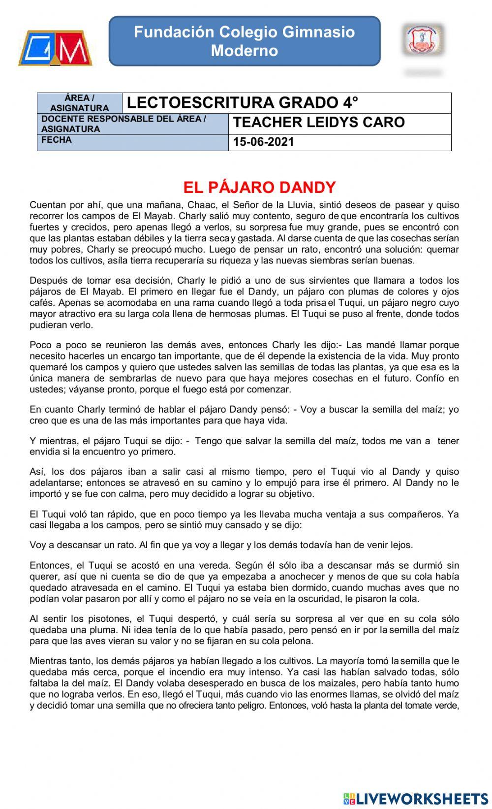 Examen de lectoescritura 4