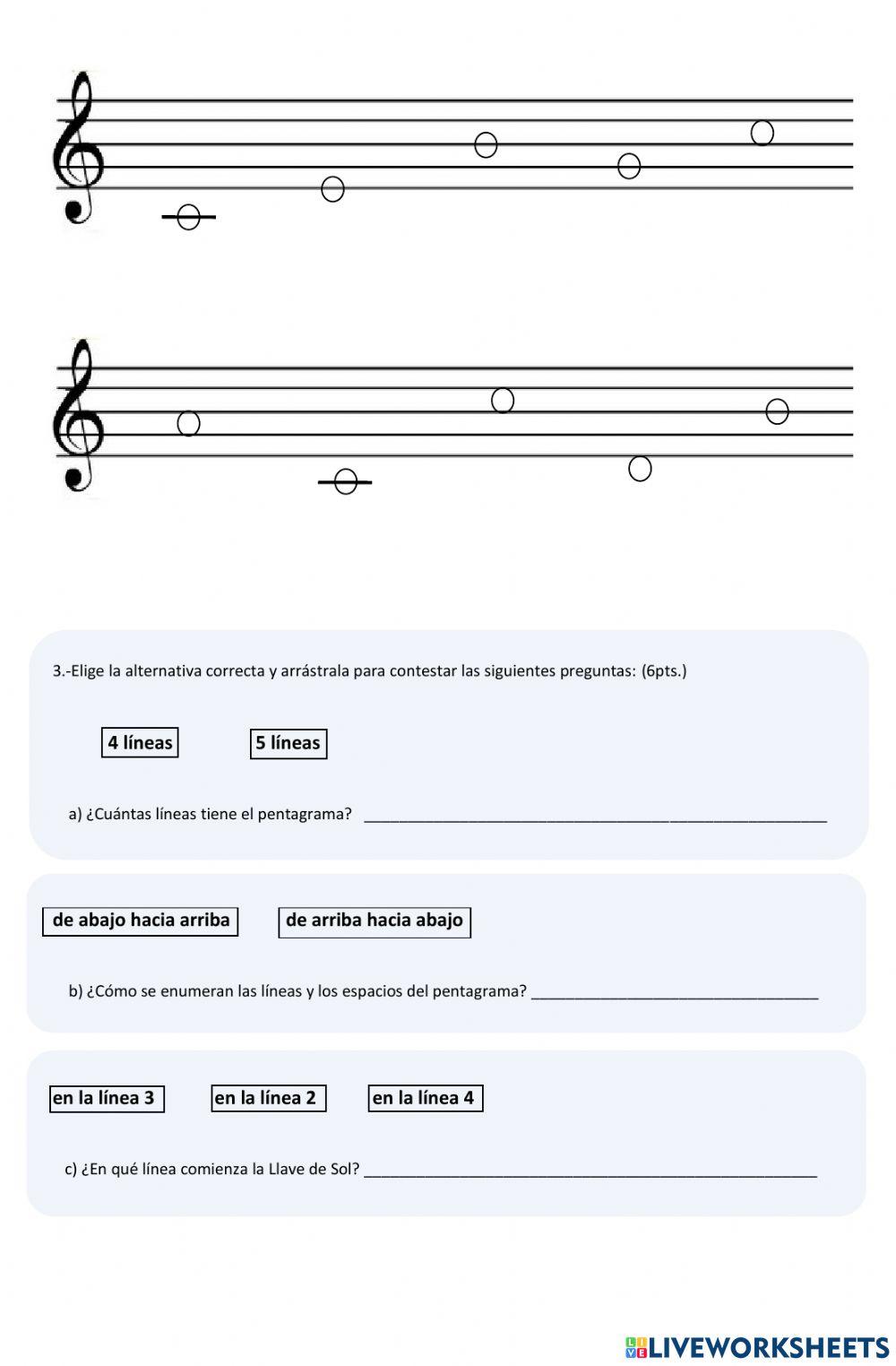 Evaluación Notas Musicales en Pentagrama