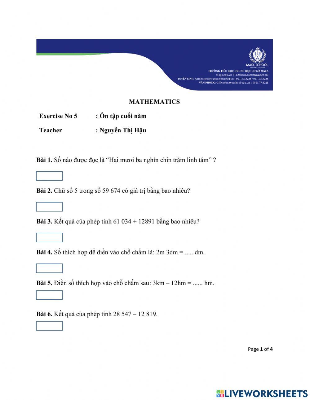 Toán 3 - 14.06 - 18.06 - Ôn tập cuối năm