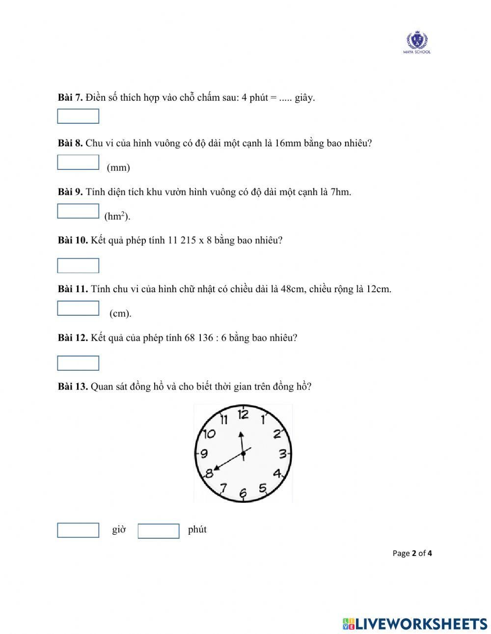 Toán 3 - 14.06 - 18.06 - Ôn tập cuối năm