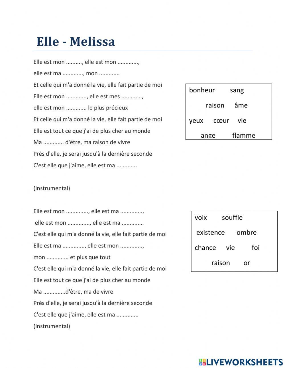 Chanson Elle - Melissa