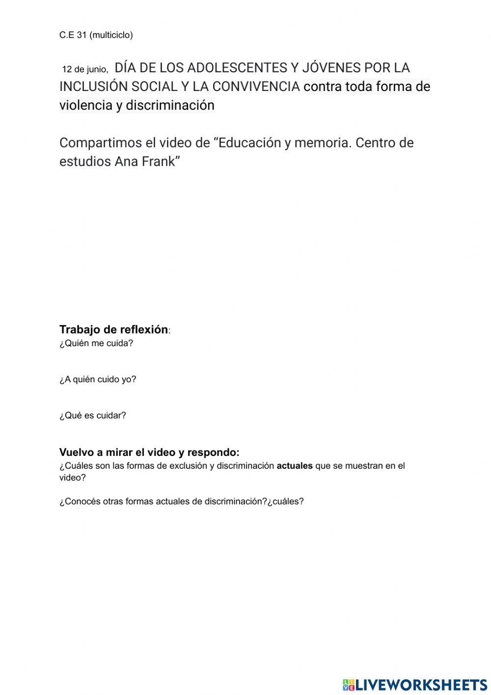 Día de los adolescentes y jóvenes por la inclusión social y la convivencia