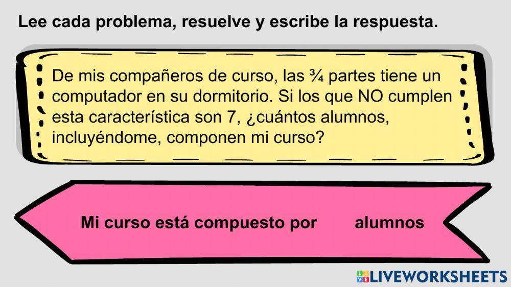 Problemas fracción de un número Problemas fracción de un número