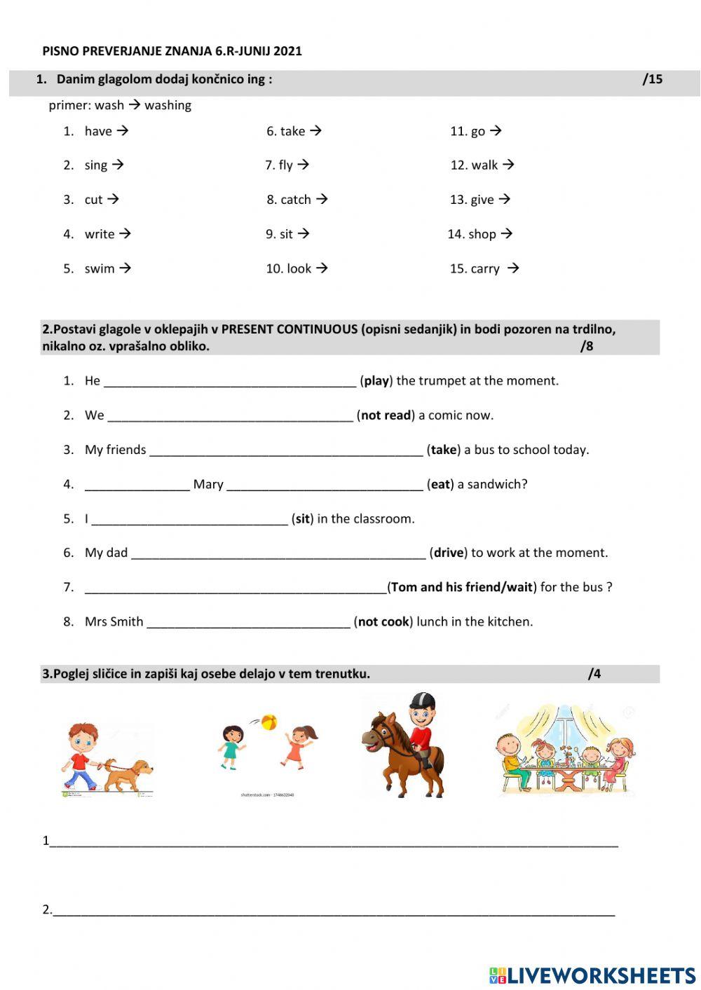 Preverjanje znanja Present Simple-Continuous