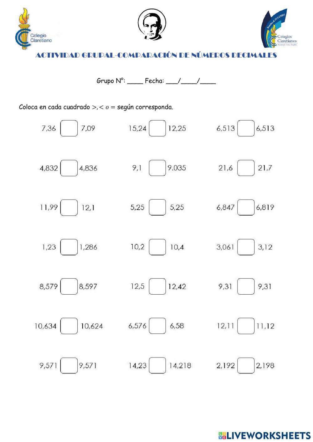 Comparación de números decimales