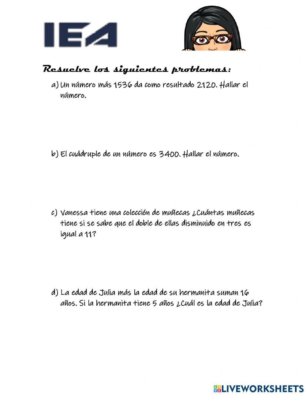 PROBLEMAS CON ECUACIONES