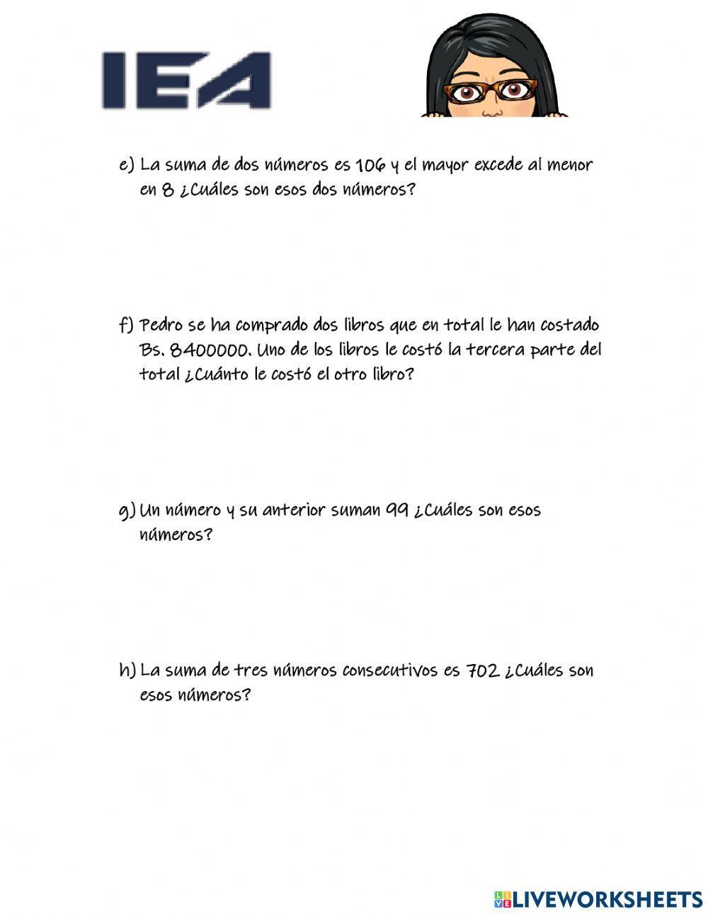 PROBLEMAS CON ECUACIONES