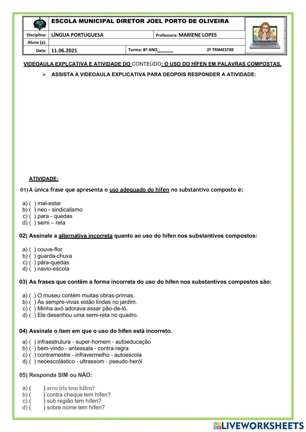 Gramática - Uso do Hífen