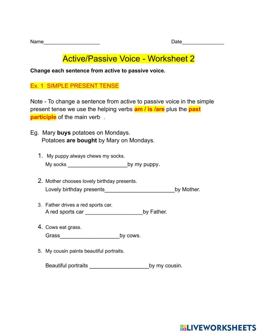 Active-Passive Voice - Worksheet 2