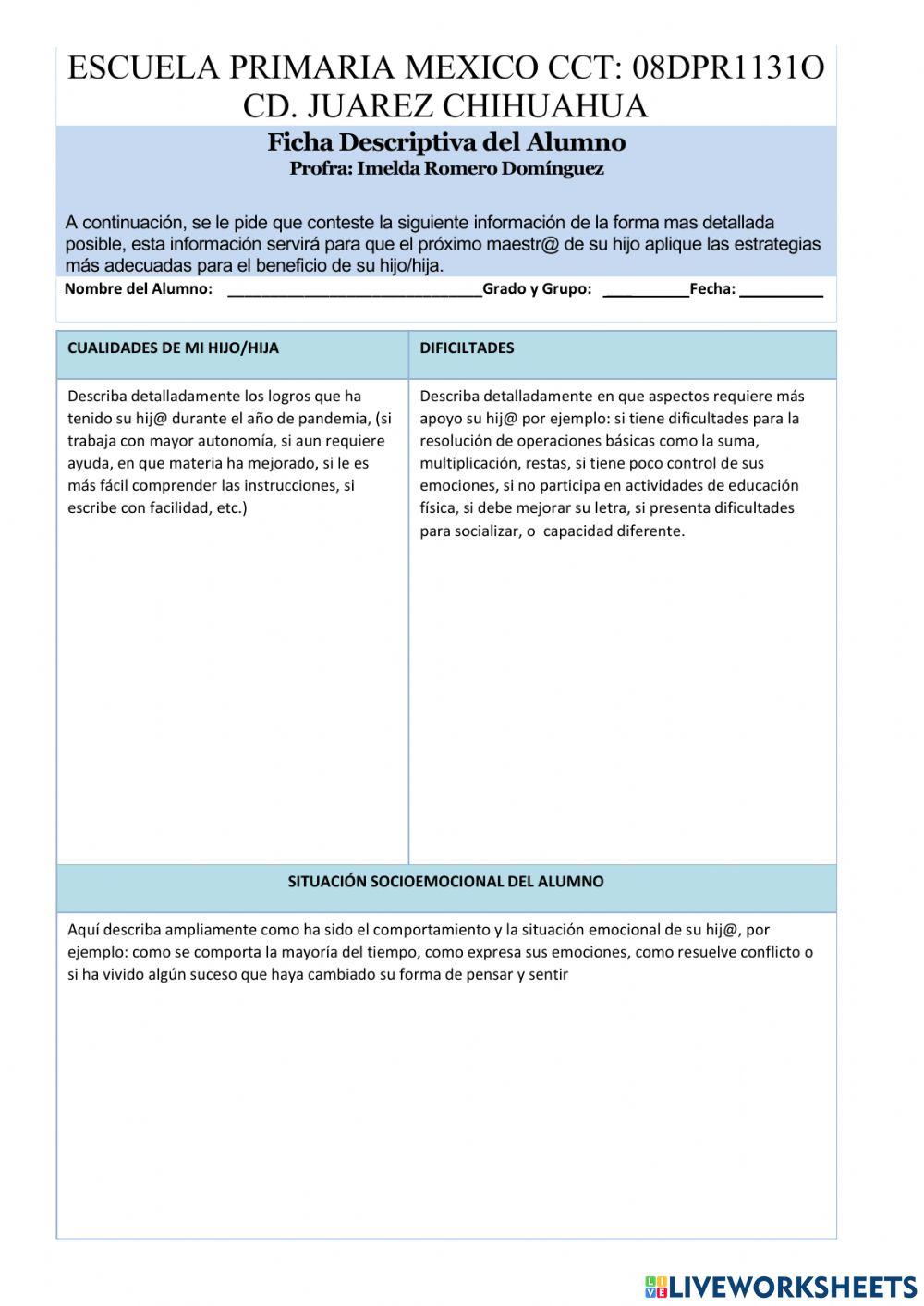 Rubros de ficha descriptiva