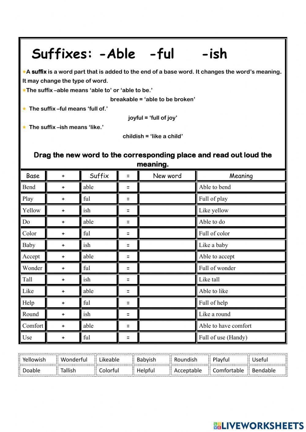 1077156 Suffixes practice able, ful, ish julio