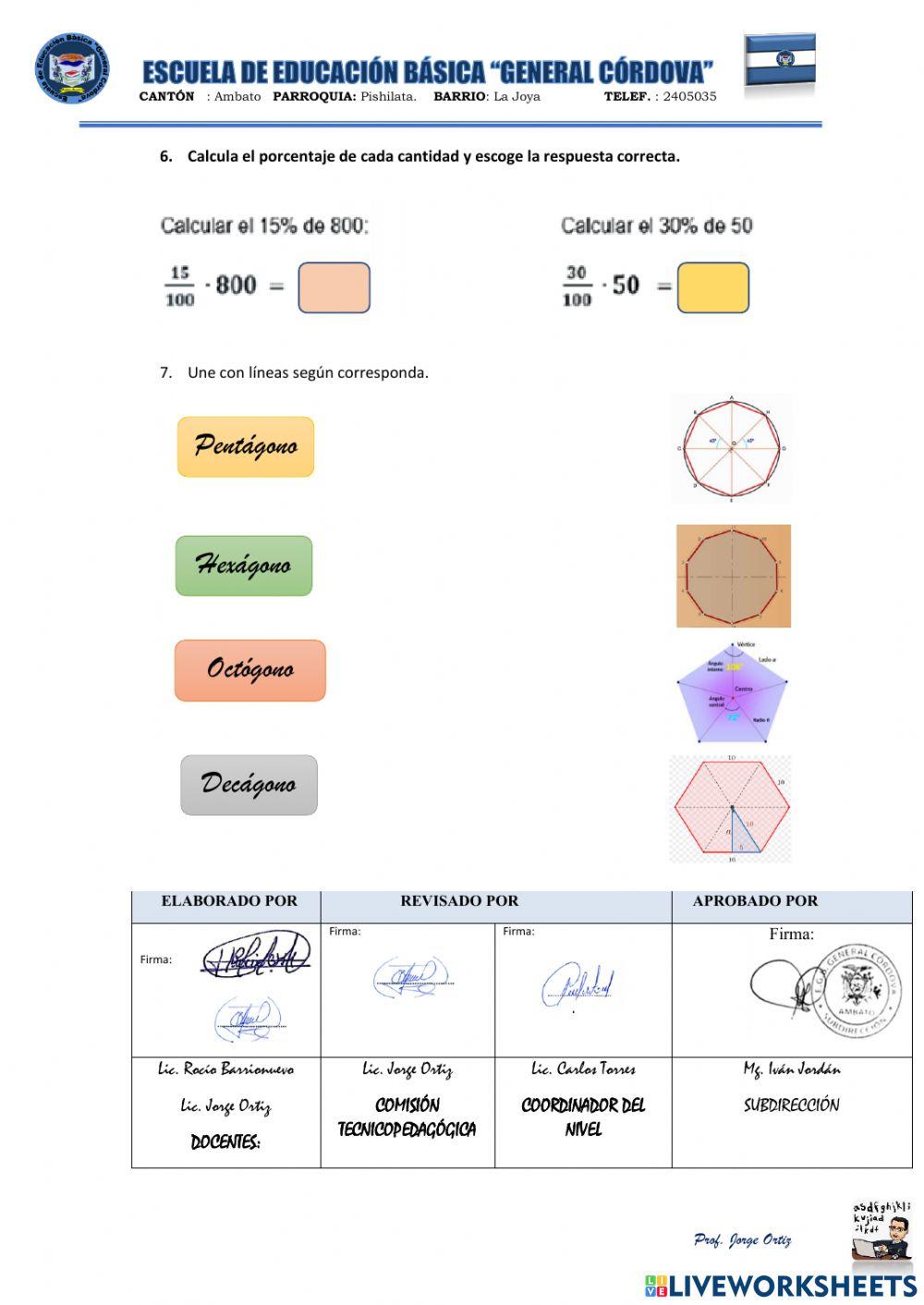 Evaluación quimestral matemática