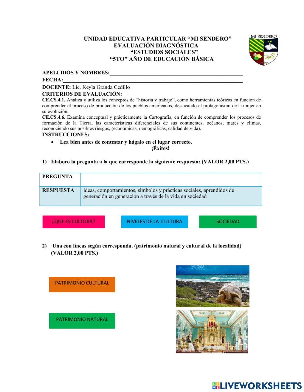 Evaluacion diagnostica - quinto año