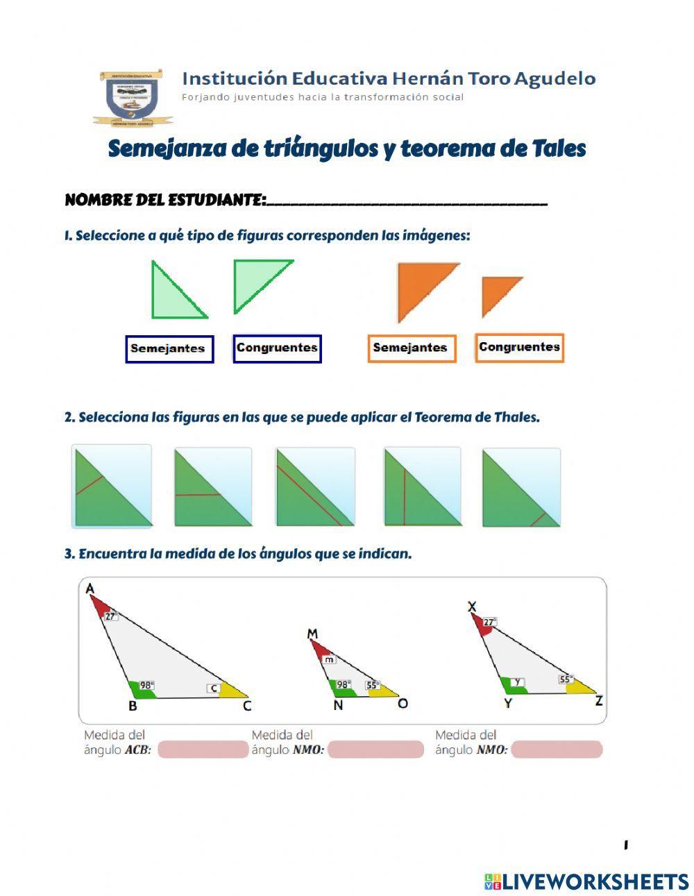 Semejanza de triángulo y teorema de Thales