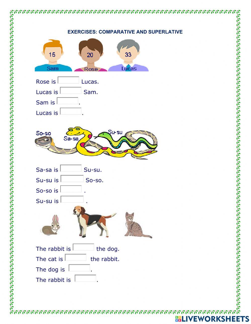 Comparatives and superlatives excercises