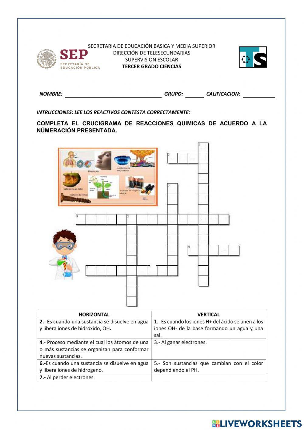 Examen Química tercer trimestre 3ro secundaria