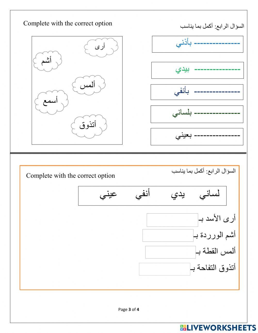 Revision sheet   جسمي -ملابسي