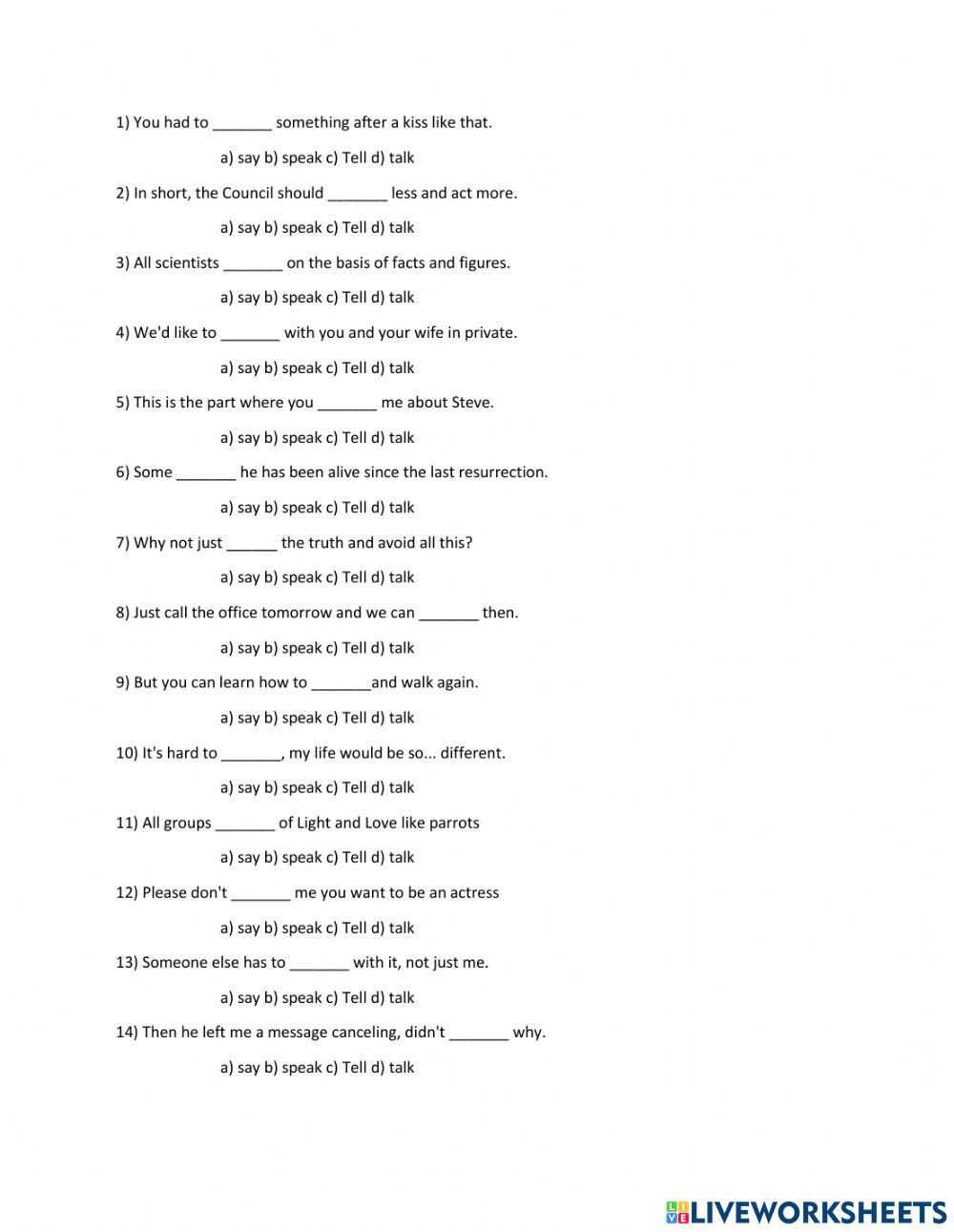 Correct use of terms Speak, Say, Tell, Talk