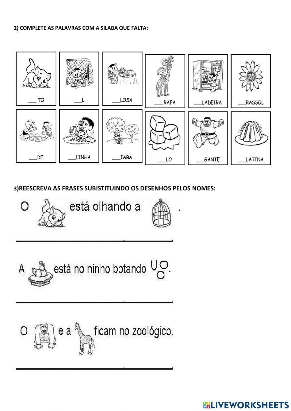 Atividades de leitura, interpretação usando a família silábica do G  e produção textual com apoio.