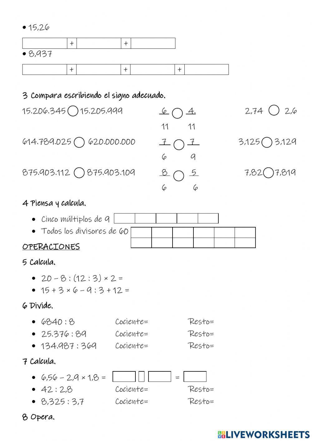 Prueba final de matemáticas 5º