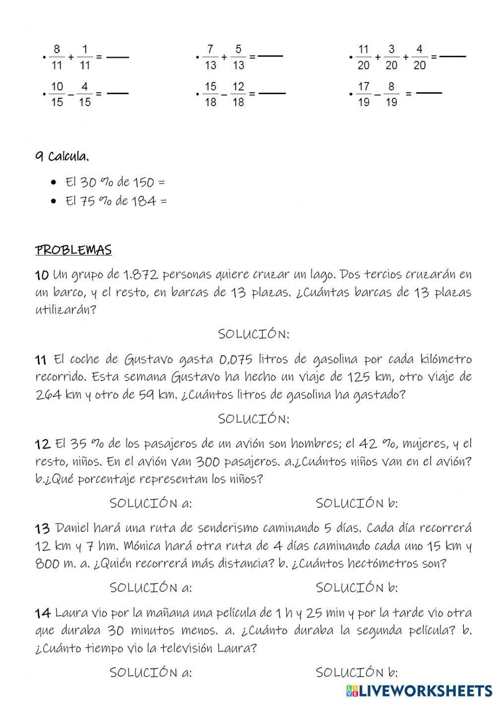 Prueba final de matemáticas 5º