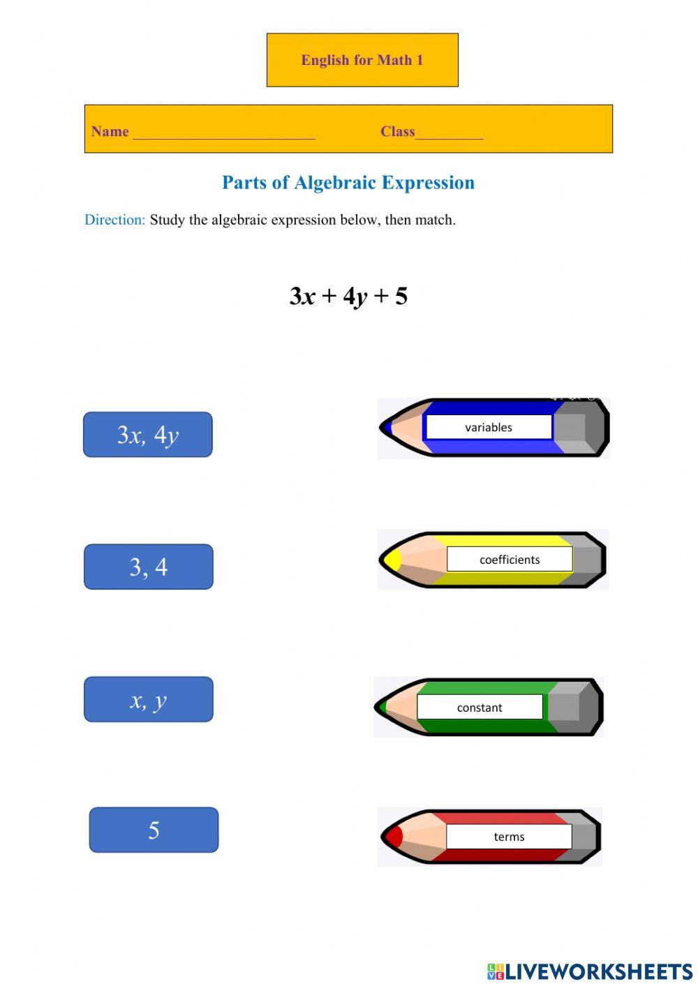 Parts of Algebraic Expression