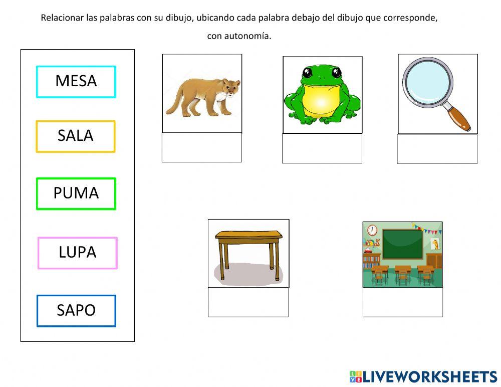 Lectura de palabras con L, M, S, P