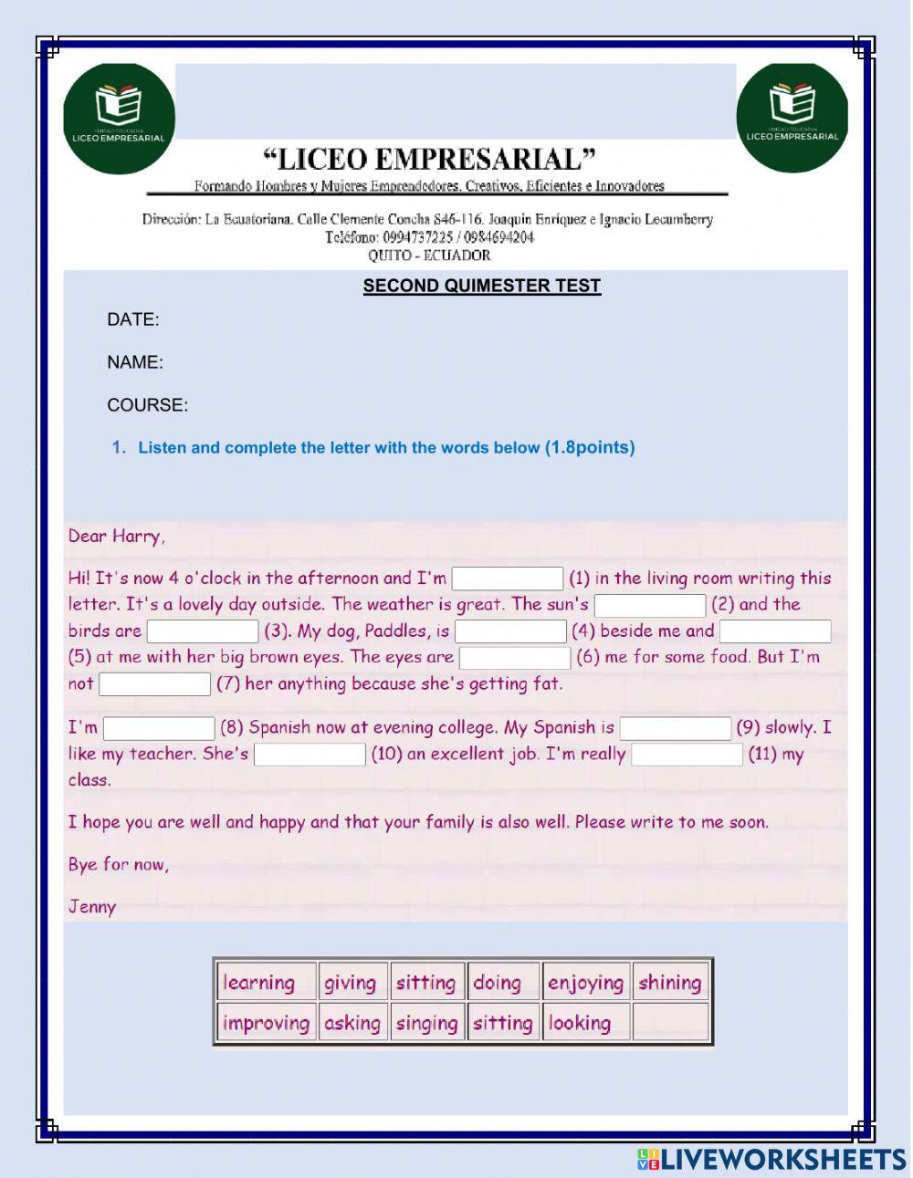 3ero bgu second quimester test