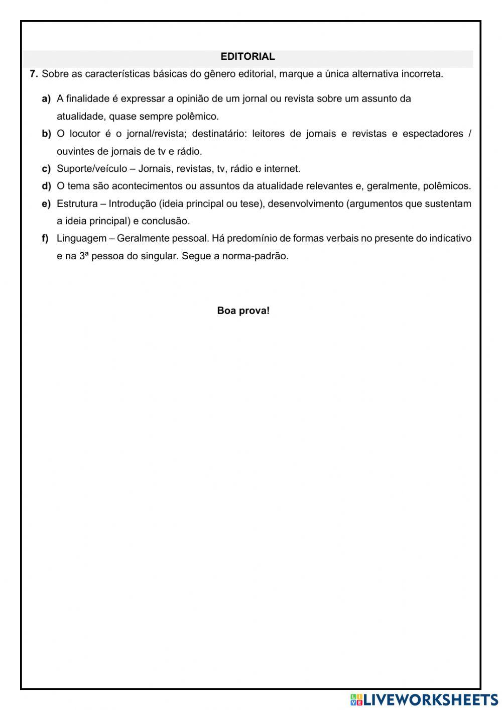 CONTO E EDITORIAL-REVISÃO (simuladinho) - 9º ano - 1ª unidade