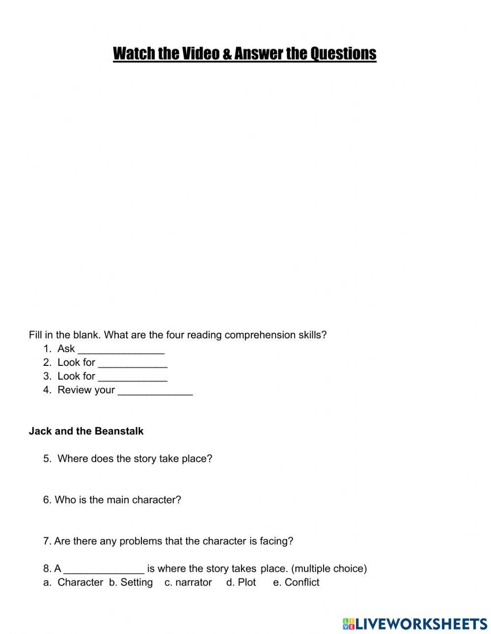 Reading comprehension Video & Questions